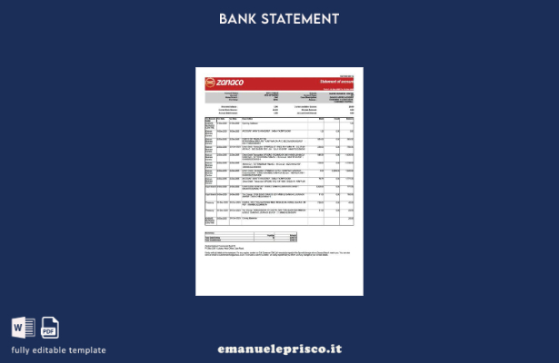 modello word di estratto conto bancario Zambia Zanaco in stile verificato